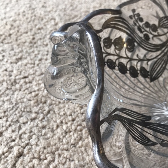 Vintage Cambridge Glass Caprice Large Oval Bowl with Sterling Silver Overlay - Picture 9 of 14